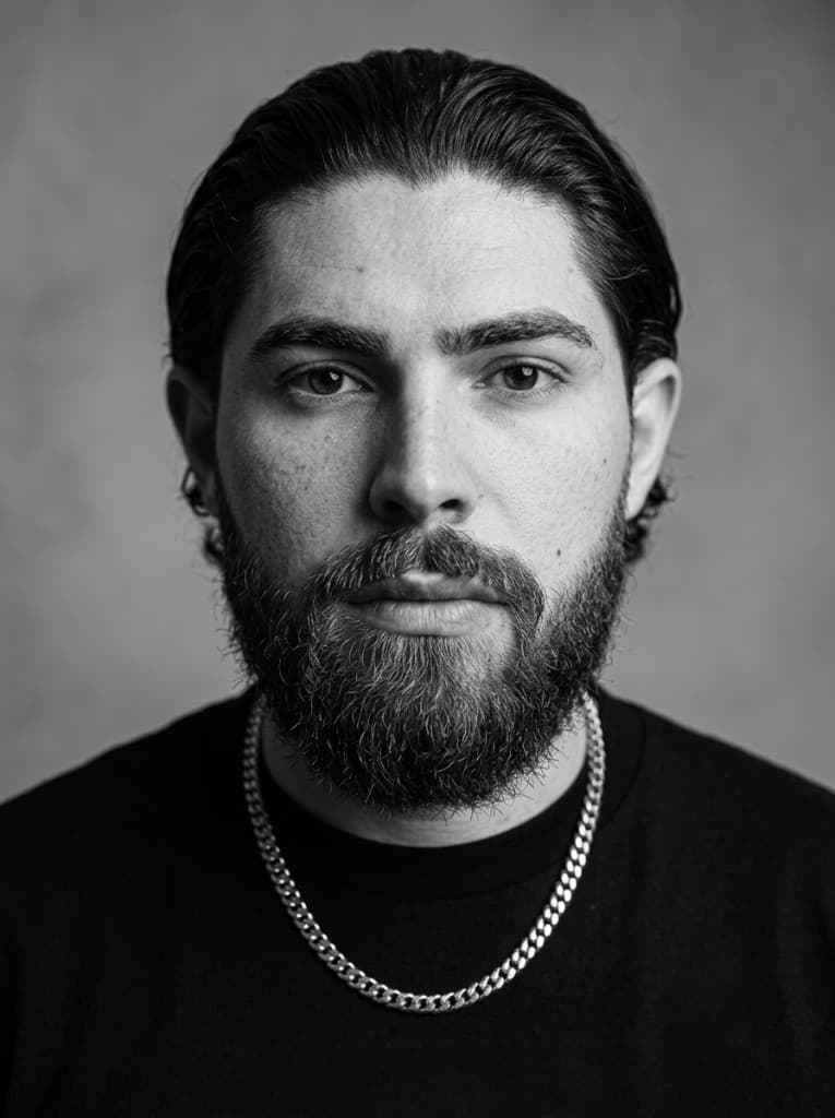 Black-and-white portrait of Parshan Nasari